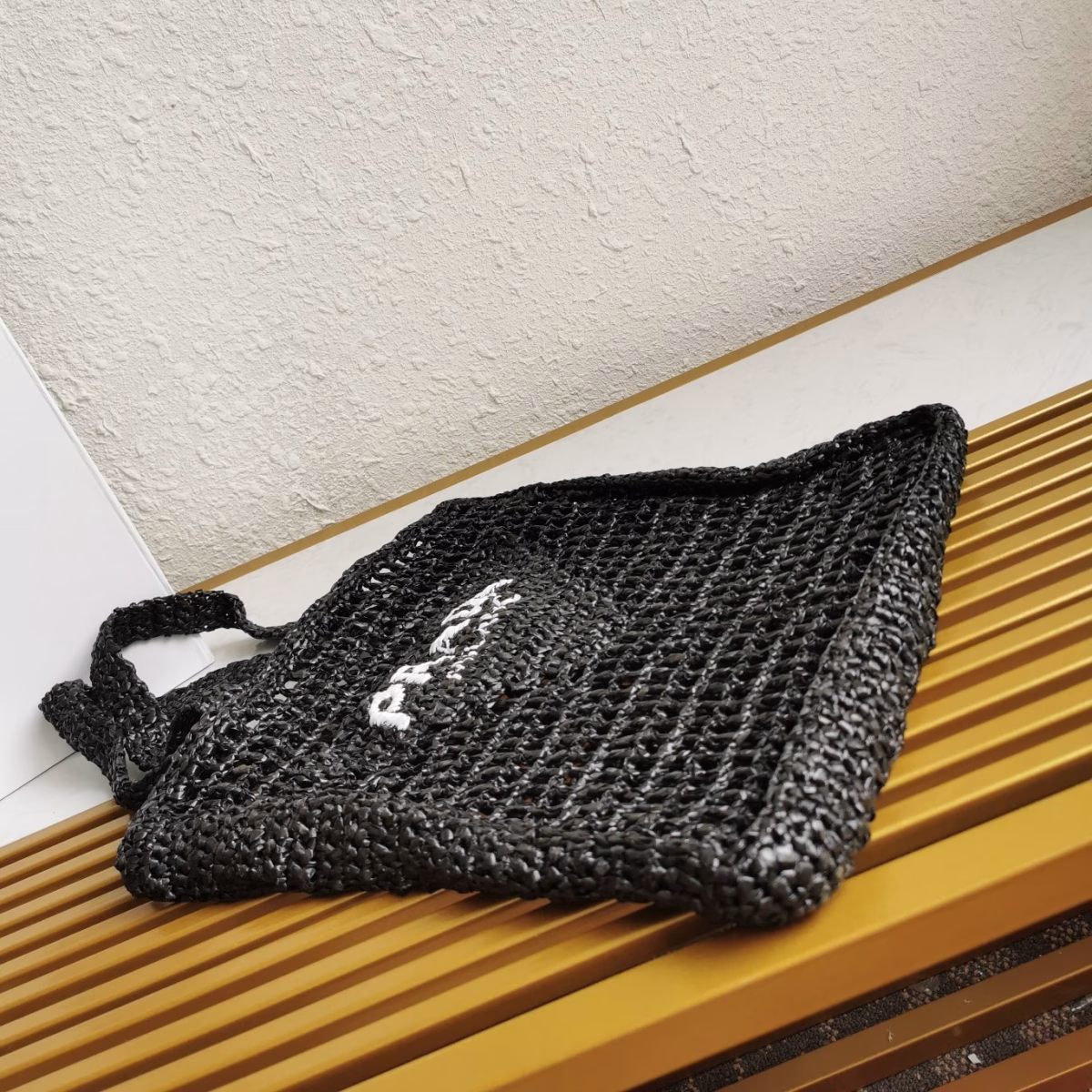 Prada Small Tote Bag In Black Woven Raffia - Image 9