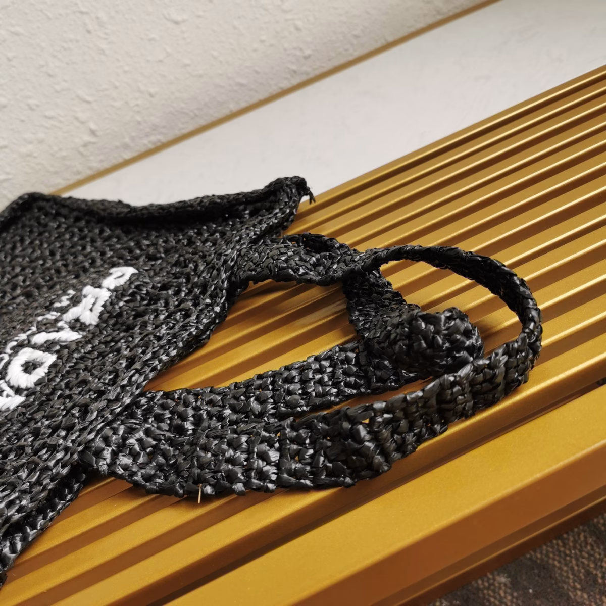 Prada Small Tote Bag In Black Woven Raffia - Image 2