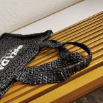 Prada Small Tote Bag In Black Woven Raffia - Image 2