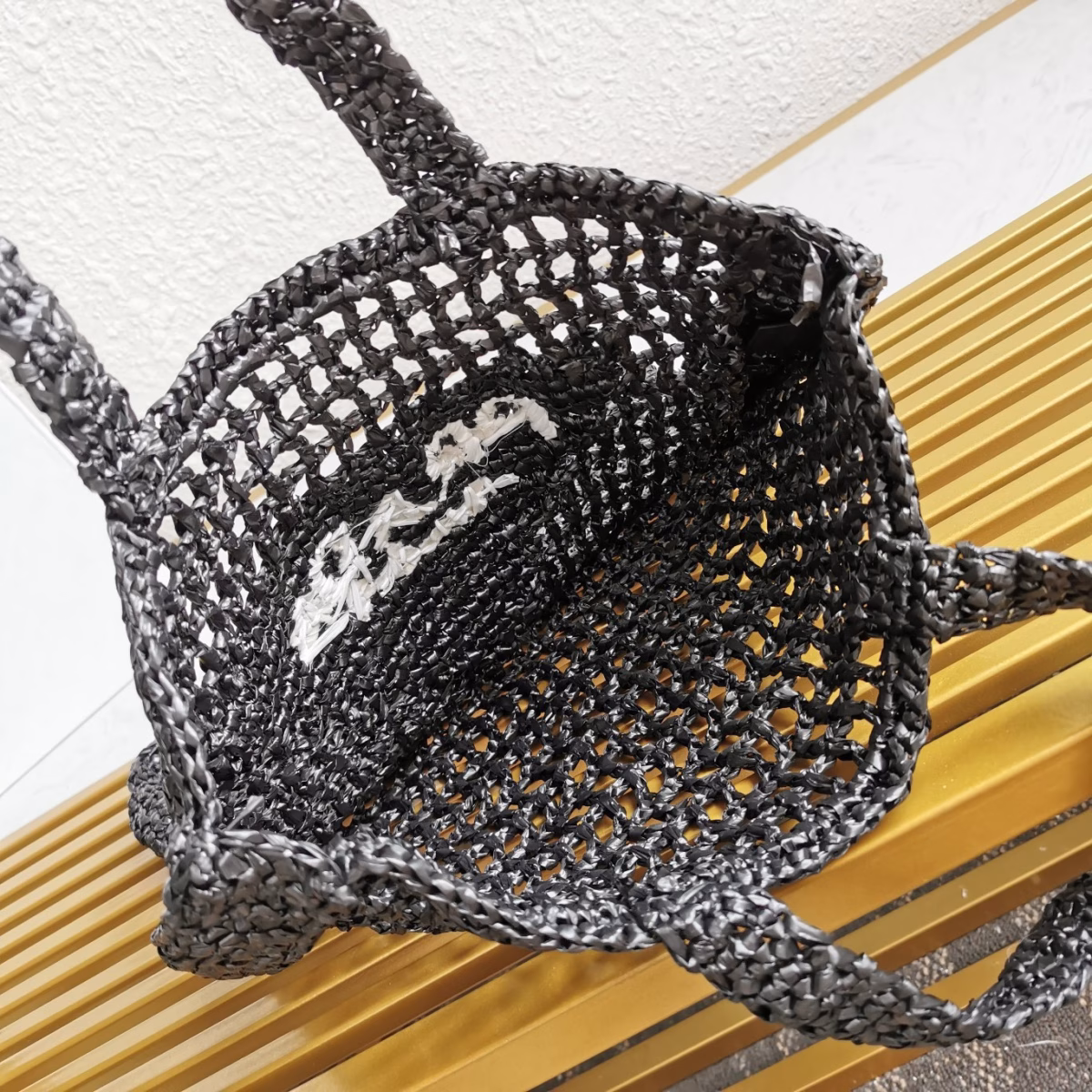 Prada Small Tote Bag In Black Woven Raffia - Image 4