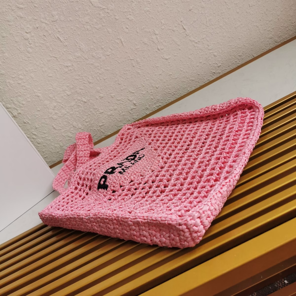 Prada Small Tote Bag In Pink Woven Raffia - Image 8