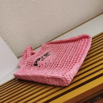 Prada Small Tote Bag In Pink Woven Raffia - Image 8