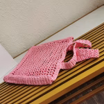 Prada Small Tote Bag In Pink Woven Raffia - Image 9