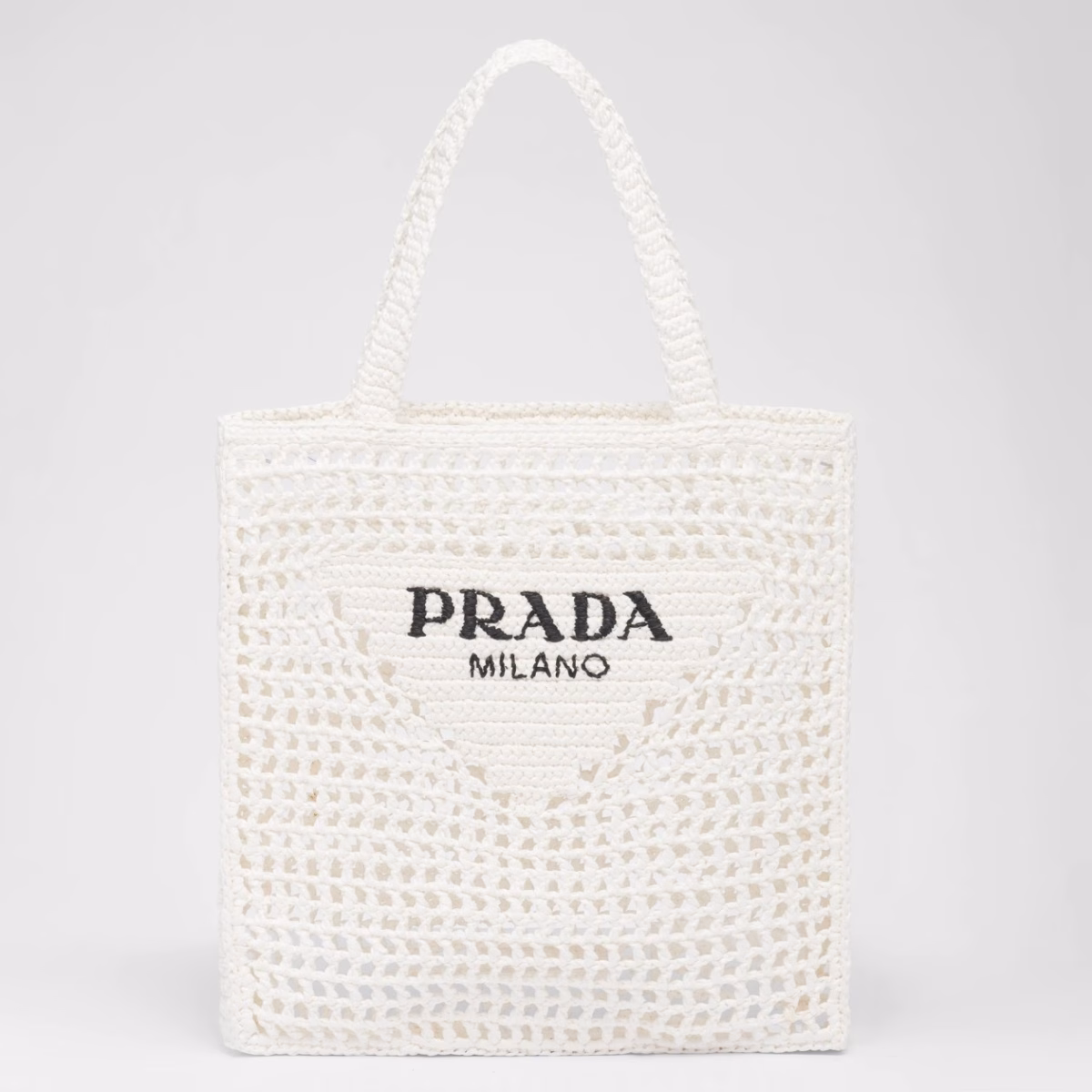 Prada Small Tote Bag In White Woven Raffia - Image 1