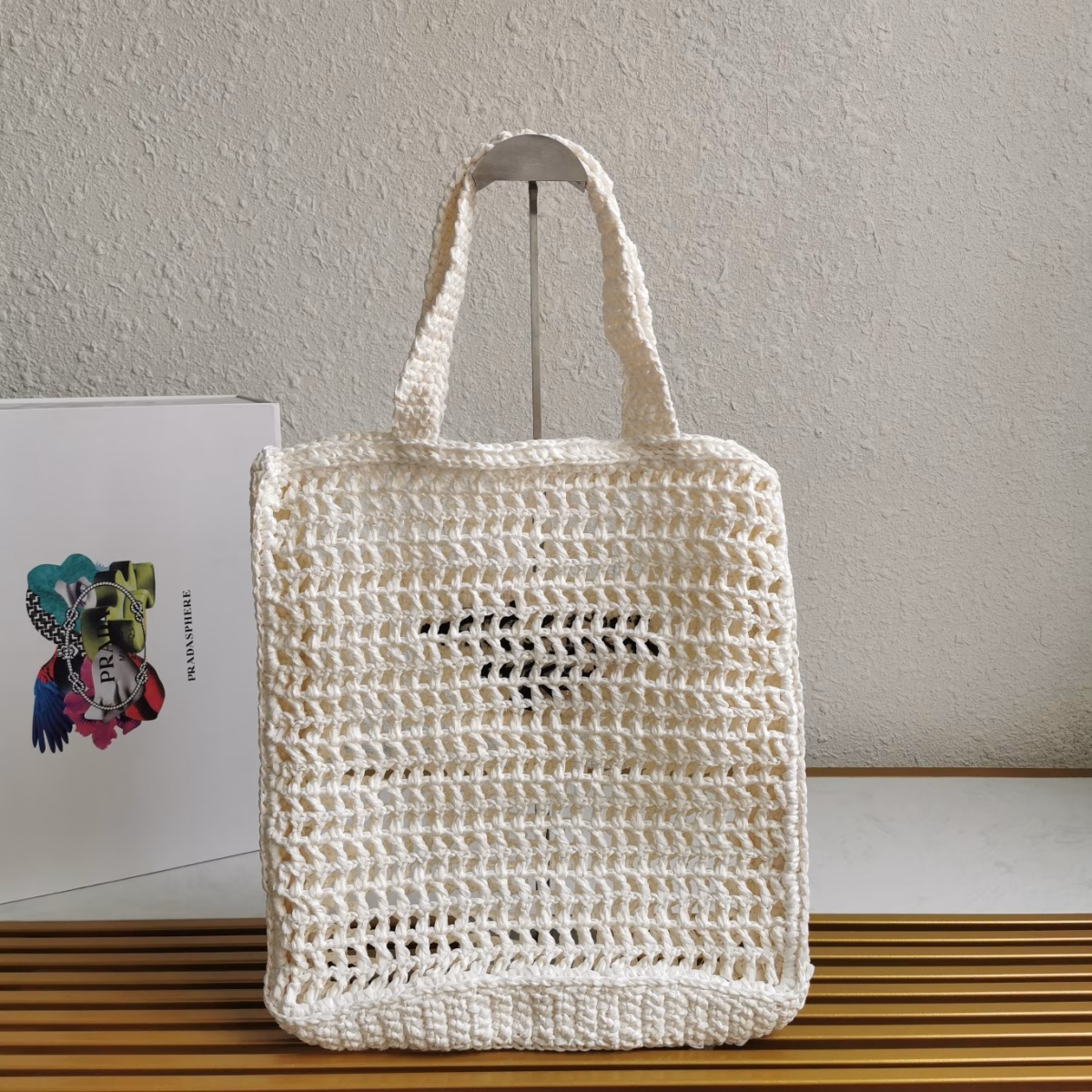 Prada Small Tote Bag In White Woven Raffia - Image 10