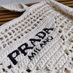 Prada Small Tote Bag In White Woven Raffia - Image 2