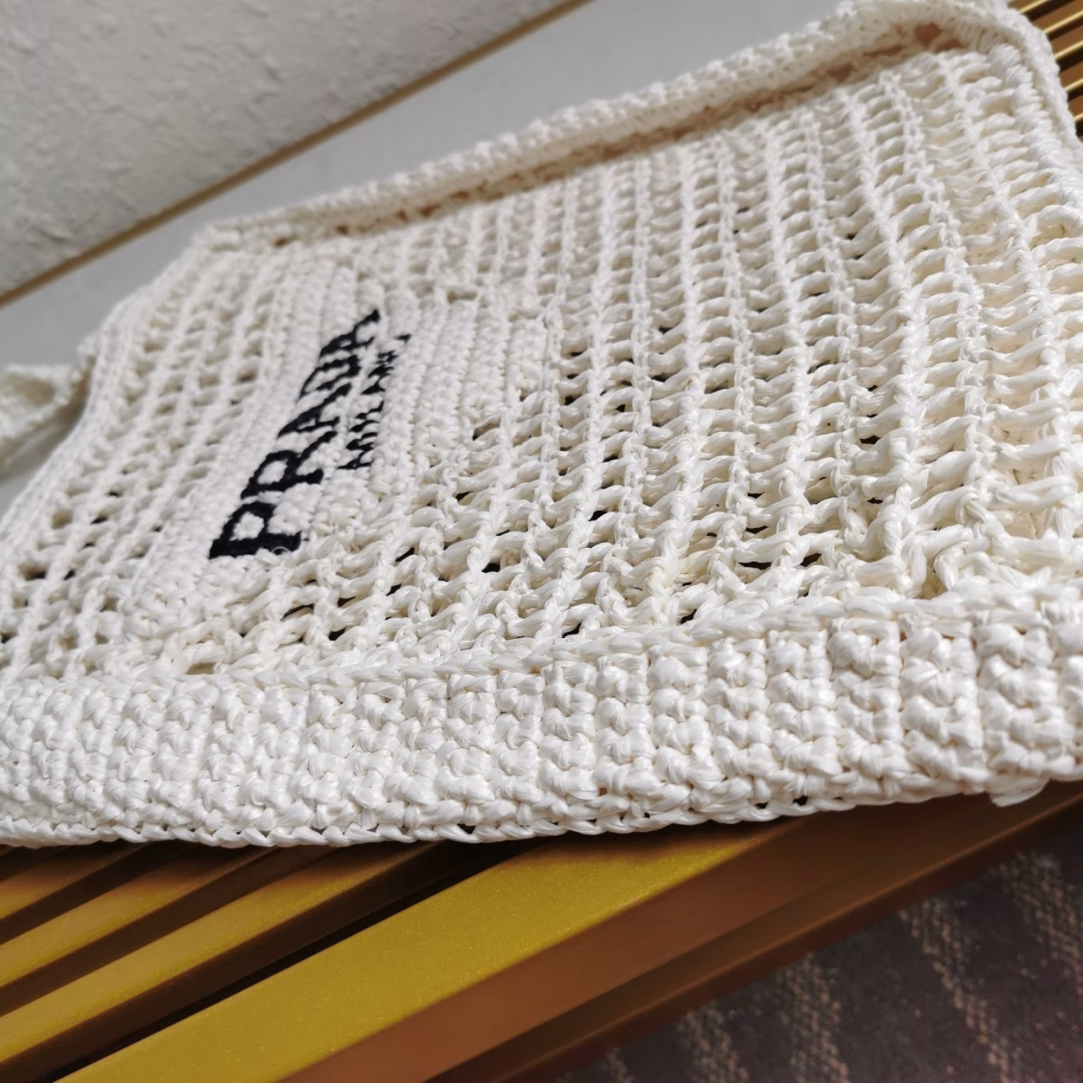 Prada Small Tote Bag In White Woven Raffia - Image 7