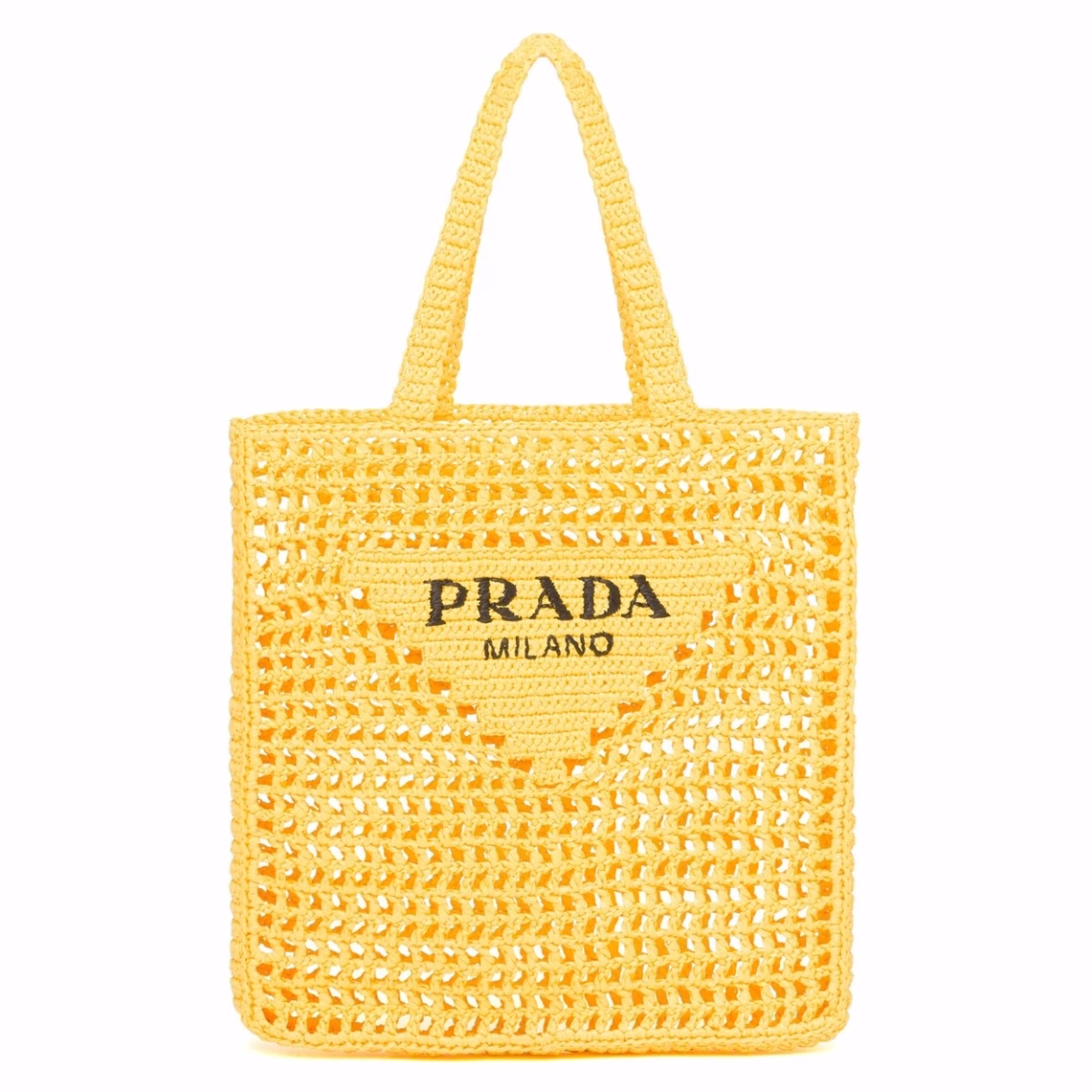 Prada Small Tote Bag In Yellow Woven Raffia - Image 1