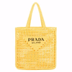 Prada Small Tote Bag In Yellow Woven Raffia
