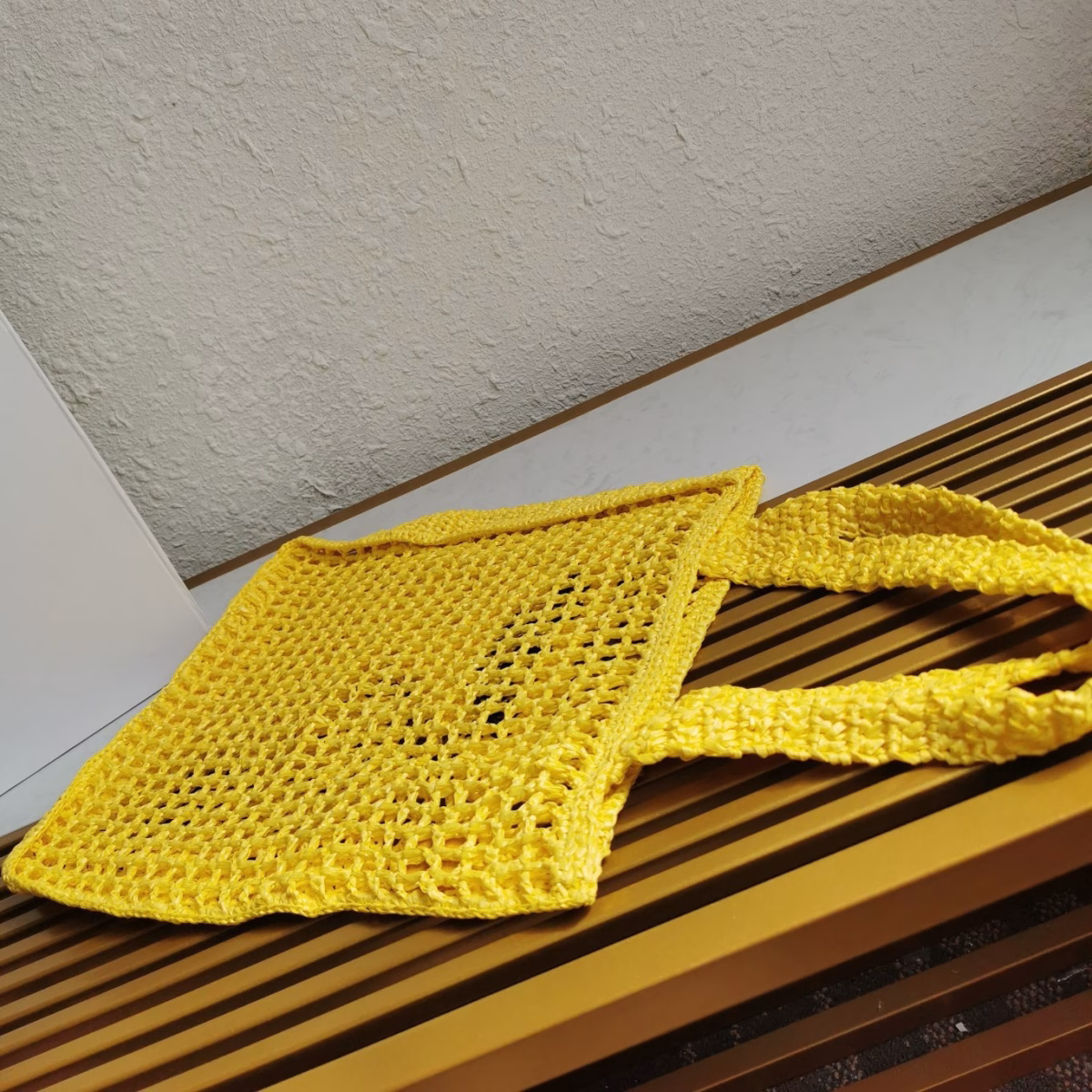 Prada Small Tote Bag In Yellow Woven Raffia - Image 4