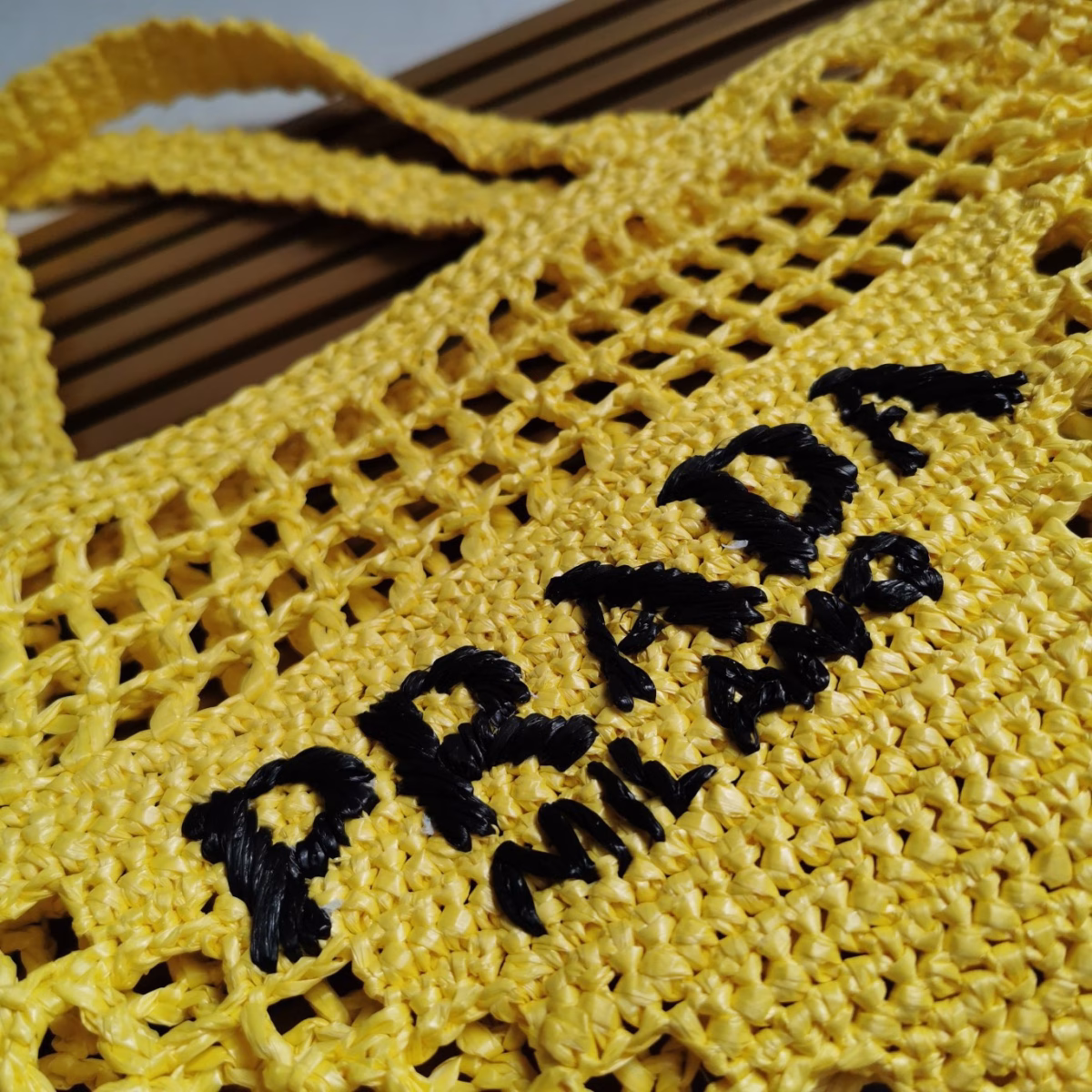 Prada Small Tote Bag In Yellow Woven Raffia - Image 8
