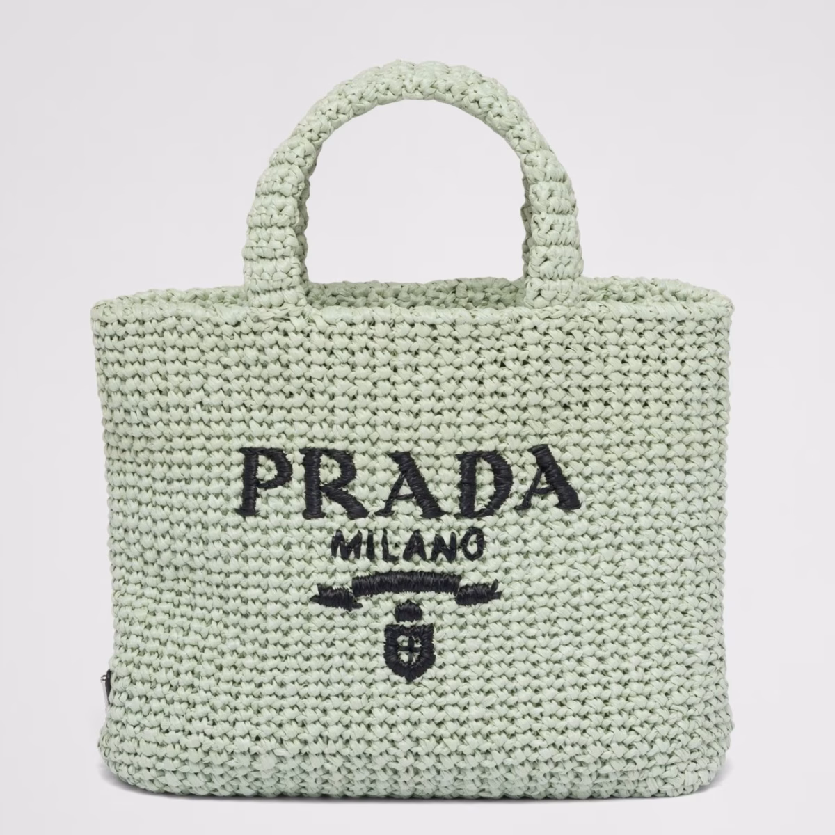 Prada Small Crochet Tote Bag in Aqua Raffia-effect Yarn - Image 1