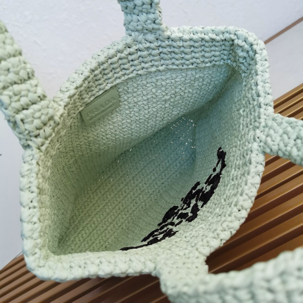 Prada Small Crochet Tote Bag in Aqua Raffia-effect Yarn - Image 7