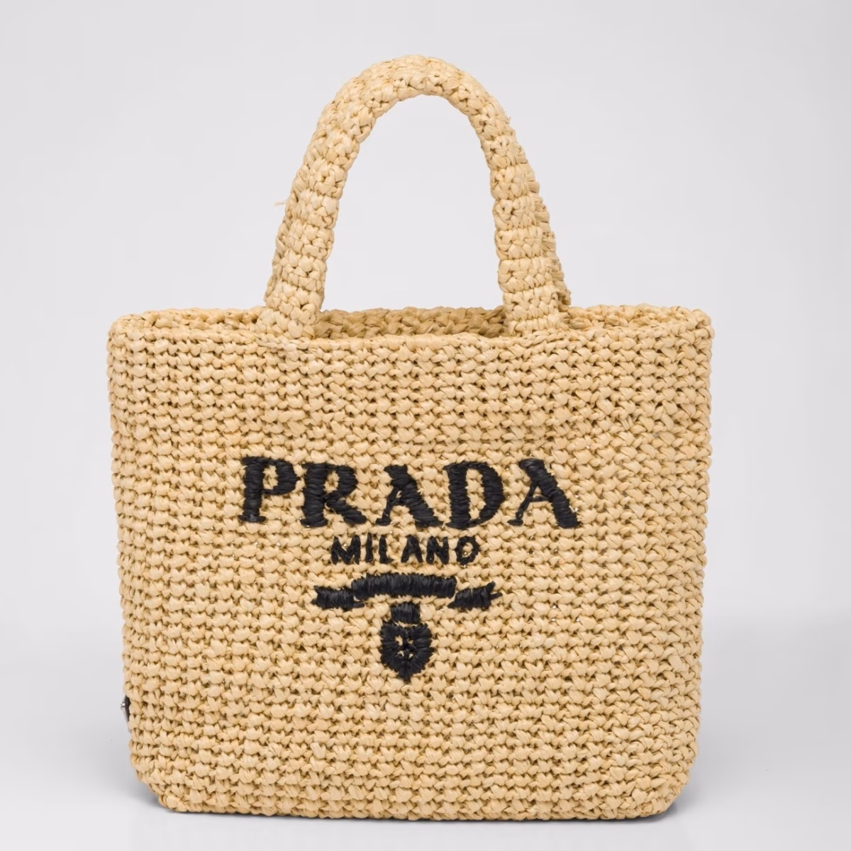 Prada Small Crochet Tote Bag in Beige Raffia-effect Yarn - Image 1