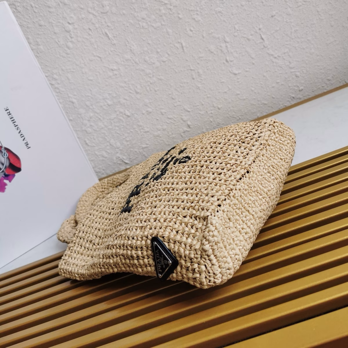 Prada Small Crochet Tote Bag in Beige Raffia-effect Yarn - Image 9