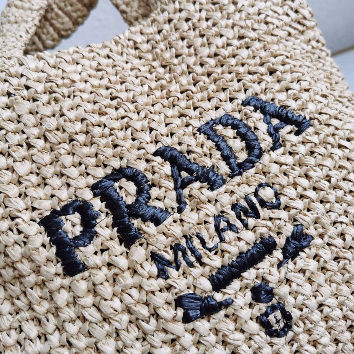 Prada Small Crochet Tote Bag in Beige Raffia-effect Yarn - Image 3