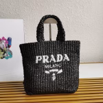 Prada Small Crochet Tote Bag in Black Raffia-effect Yarn - Image 6