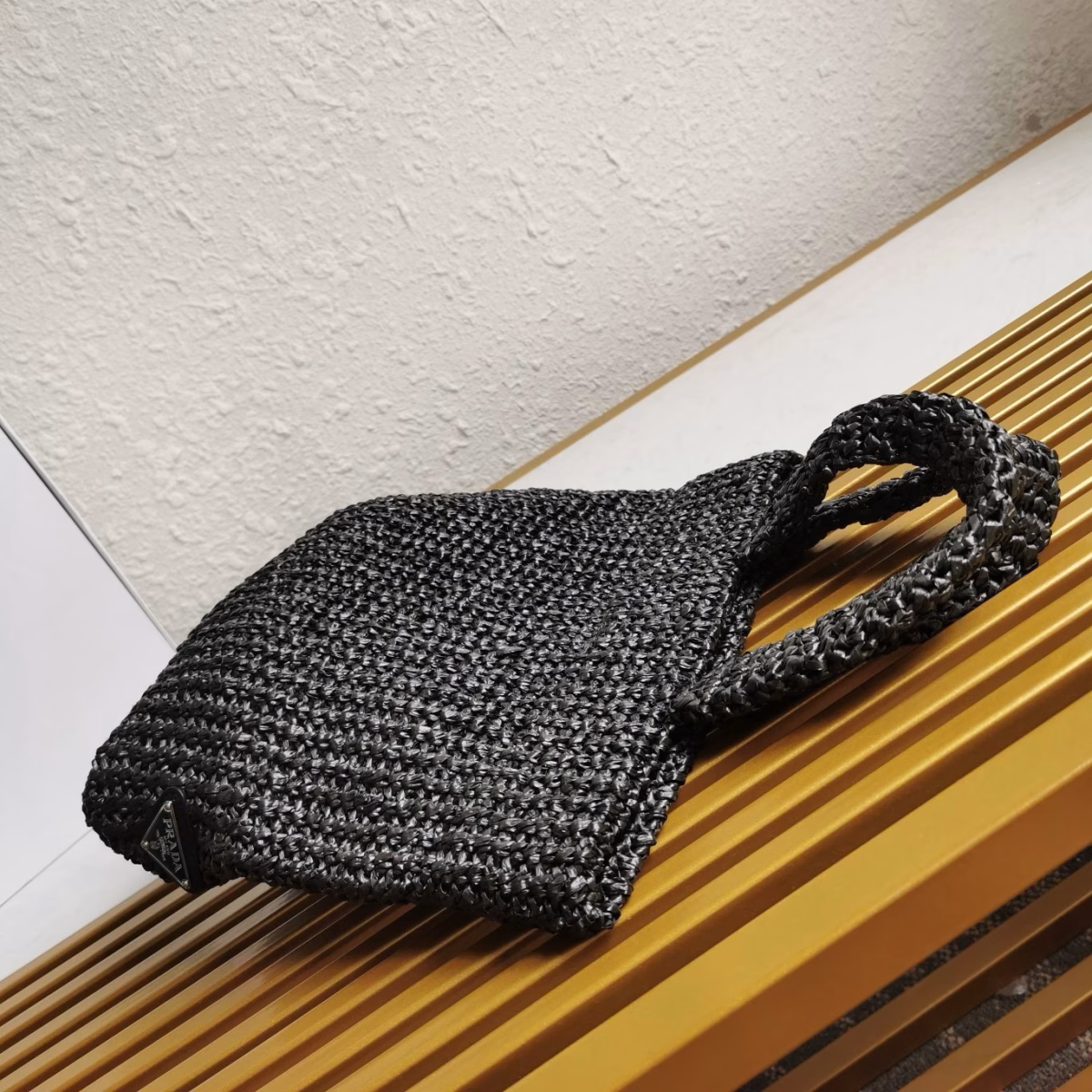 Prada Small Crochet Tote Bag in Black Raffia-effect Yarn - Image 9