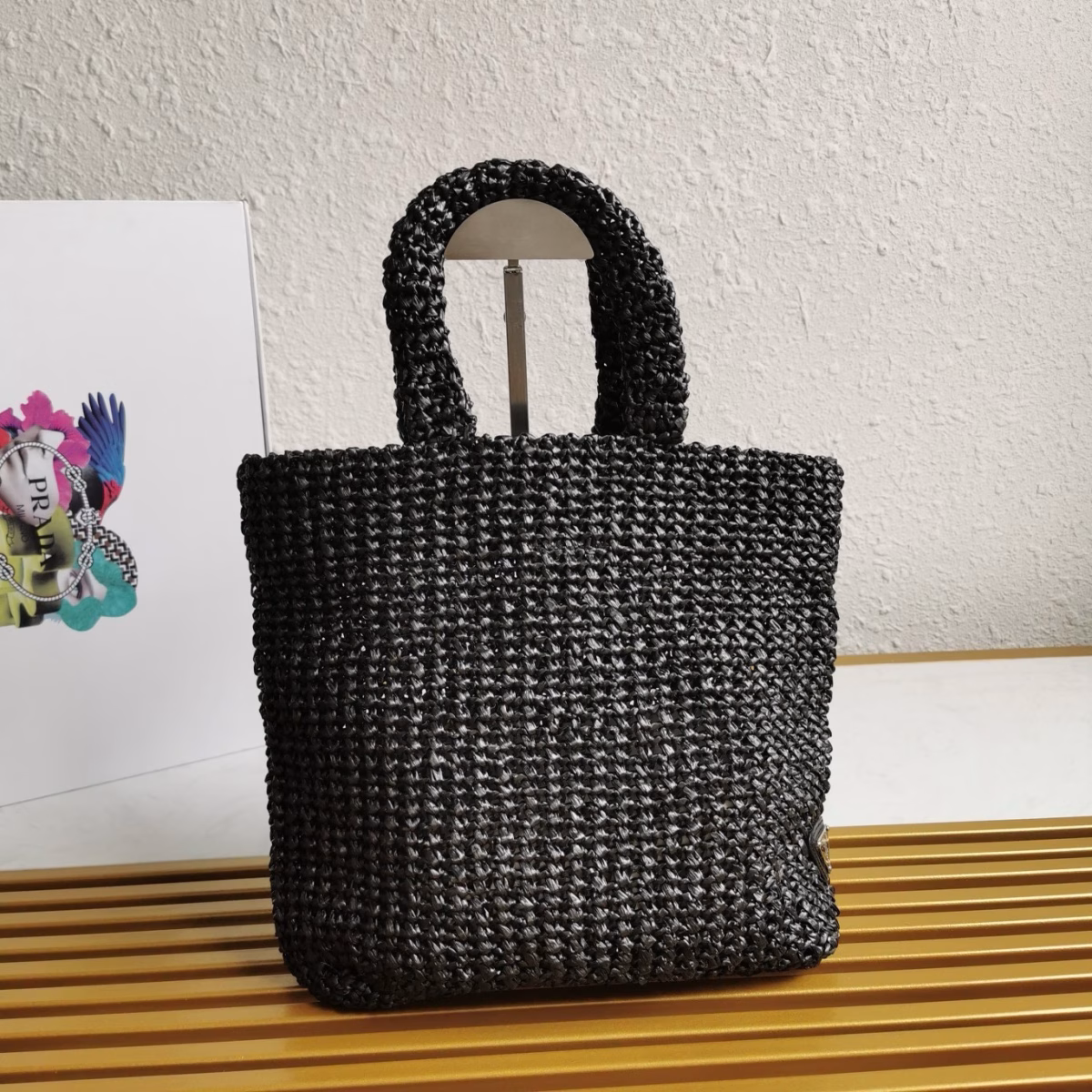 Prada Small Crochet Tote Bag in Black Raffia-effect Yarn - Image 10