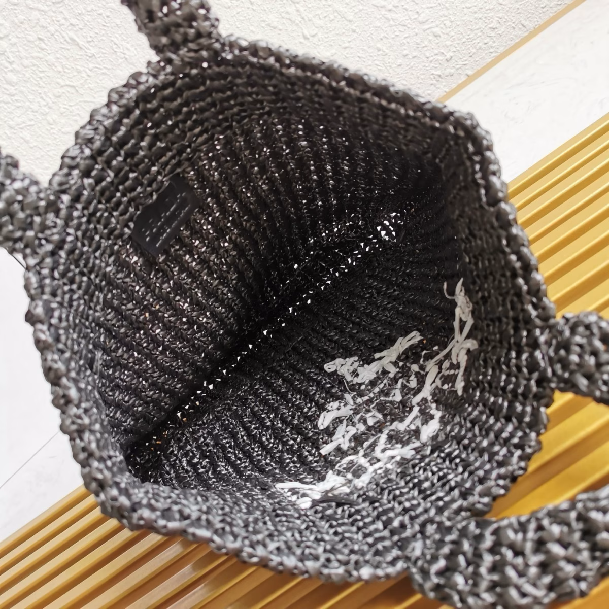 Prada Small Crochet Tote Bag in Black Raffia-effect Yarn - Image 5