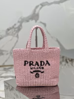 Prada Small Crochet Tote Bag in Pink Raffia-effect Yarn - Image 6