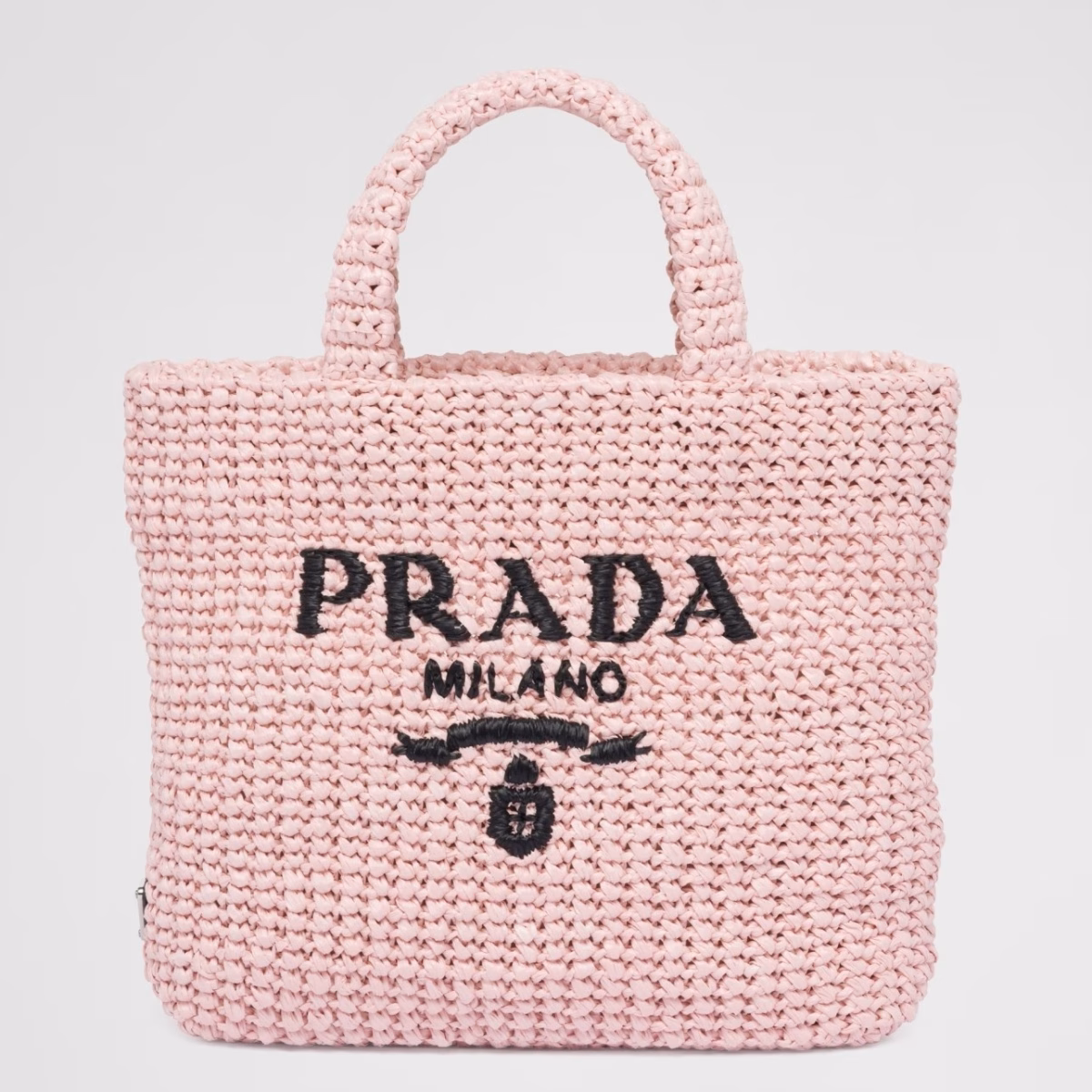 Prada Small Crochet Tote Bag in Pink Raffia-effect Yarn - Image 1