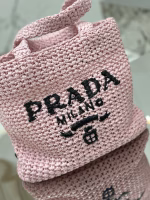 Prada Small Crochet Tote Bag in Pink Raffia-effect Yarn - Image 10