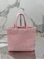 Prada Small Crochet Tote Bag in Pink Raffia-effect Yarn - Image 2
