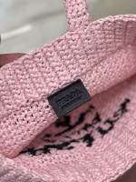 Prada Small Crochet Tote Bag in Pink Raffia-effect Yarn - Image 4
