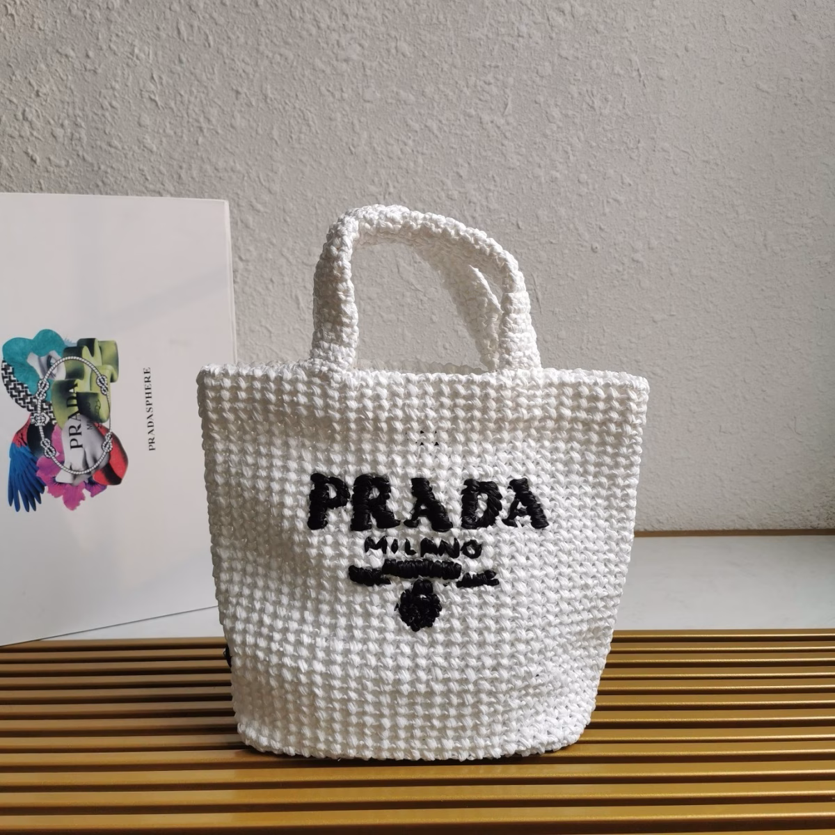 Prada Small Crochet Tote Bag in White Raffia-effect Yarn - Image 9