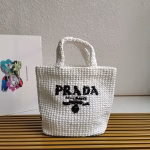 Prada Small Crochet Tote Bag in White Raffia-effect Yarn - Image 9