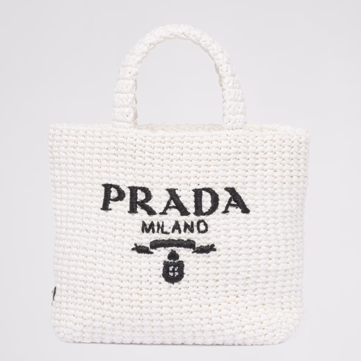 Prada Small Crochet Tote Bag in White Raffia-effect Yarn - Image 1