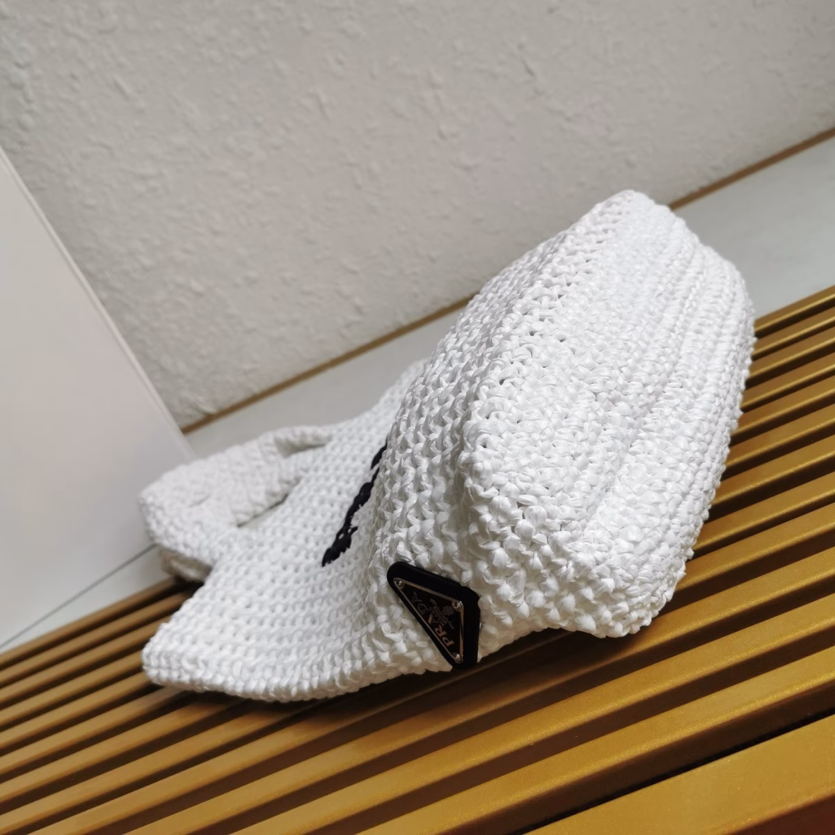 Prada Small Crochet Tote Bag in White Raffia-effect Yarn - Image 6