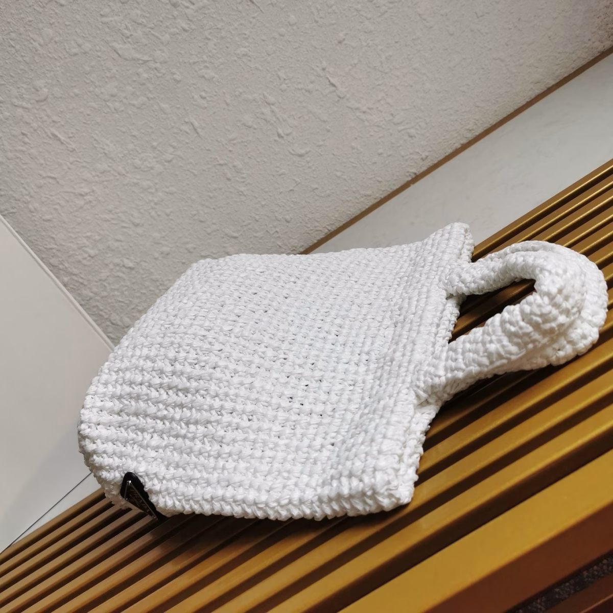 Prada Small Crochet Tote Bag in White Raffia-effect Yarn - Image 3