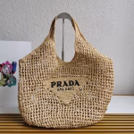 Prada Large Tote Bag In Beige Woven Raffia - Image 8