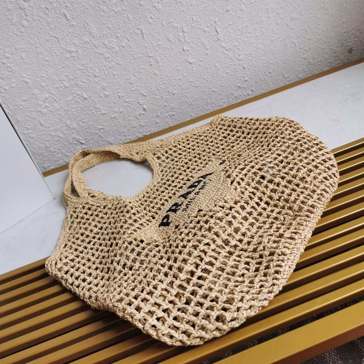 Prada Large Tote Bag In Beige Woven Raffia - Image 9