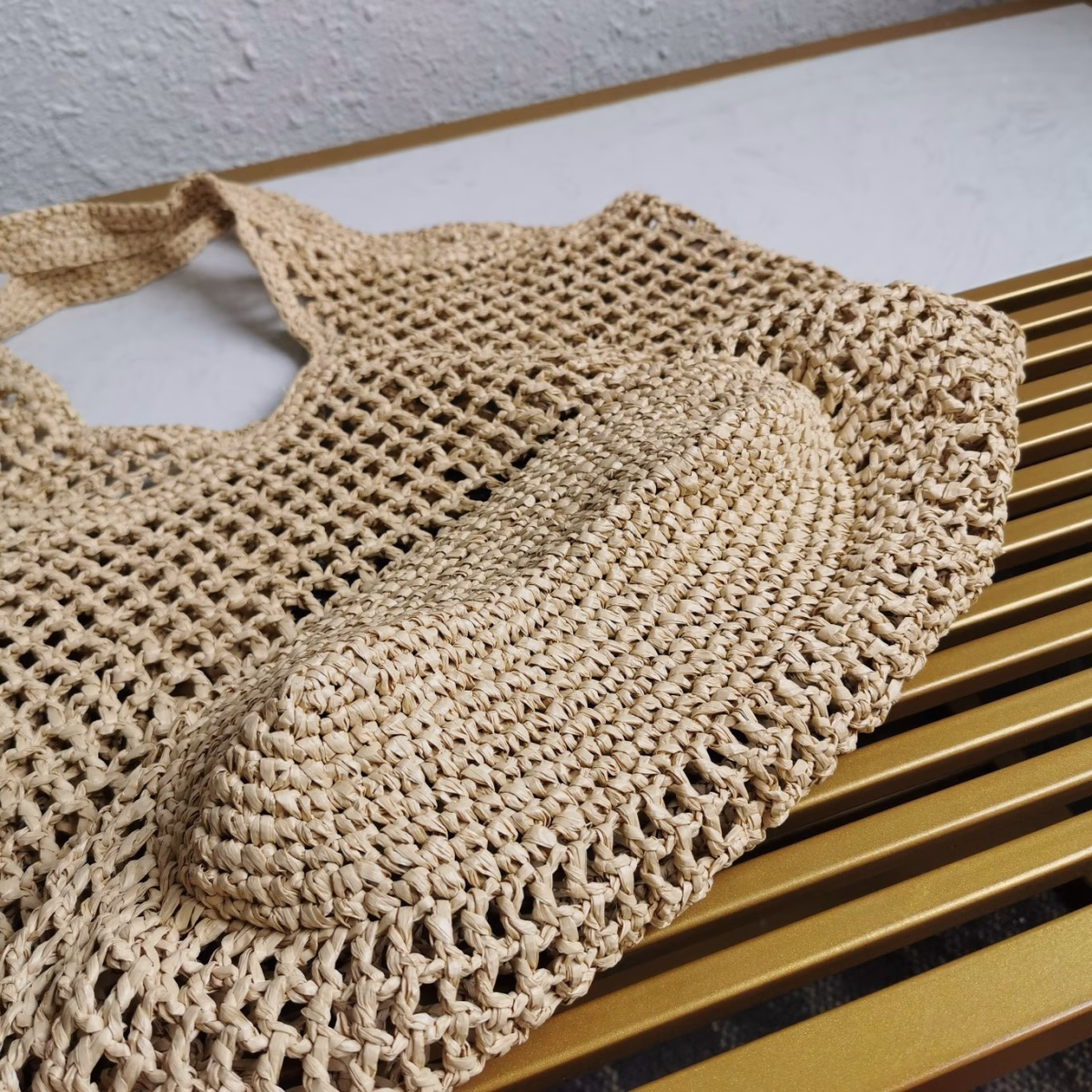 Prada Large Tote Bag In Beige Woven Raffia - Image 5