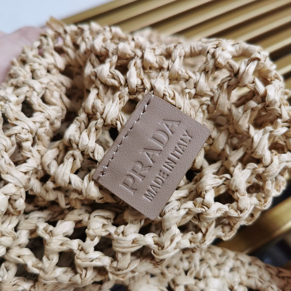Prada Large Tote Bag In Beige Woven Raffia - Image 3