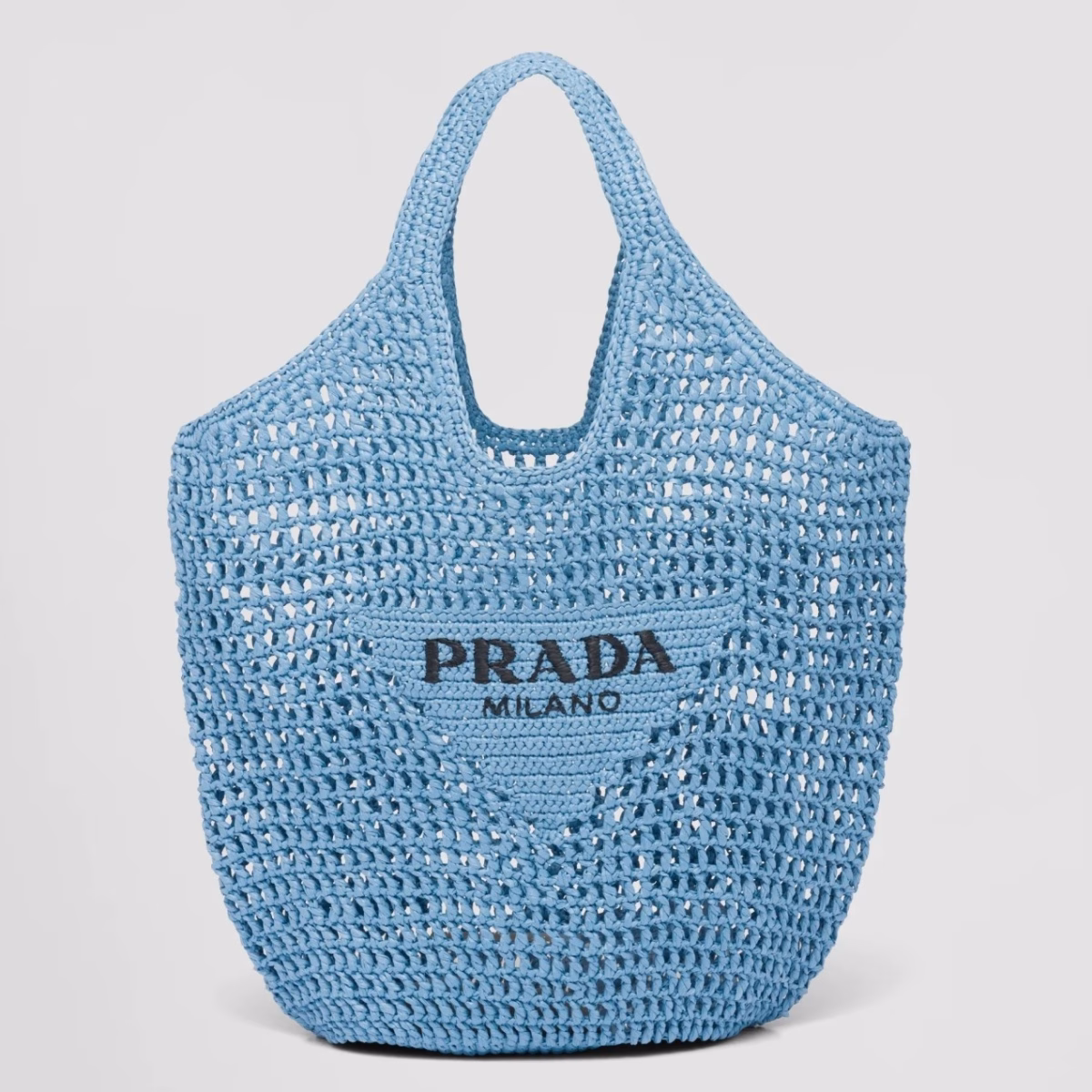Prada Large Tote Bag In Blue Woven Raffia - Image 1