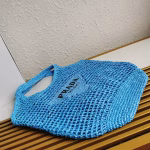 Prada Large Tote Bag In Blue Woven Raffia - Image 4