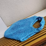 Prada Large Tote Bag In Blue Woven Raffia - Image 2