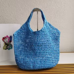 Prada Large Tote Bag In Blue Woven Raffia - Image 10