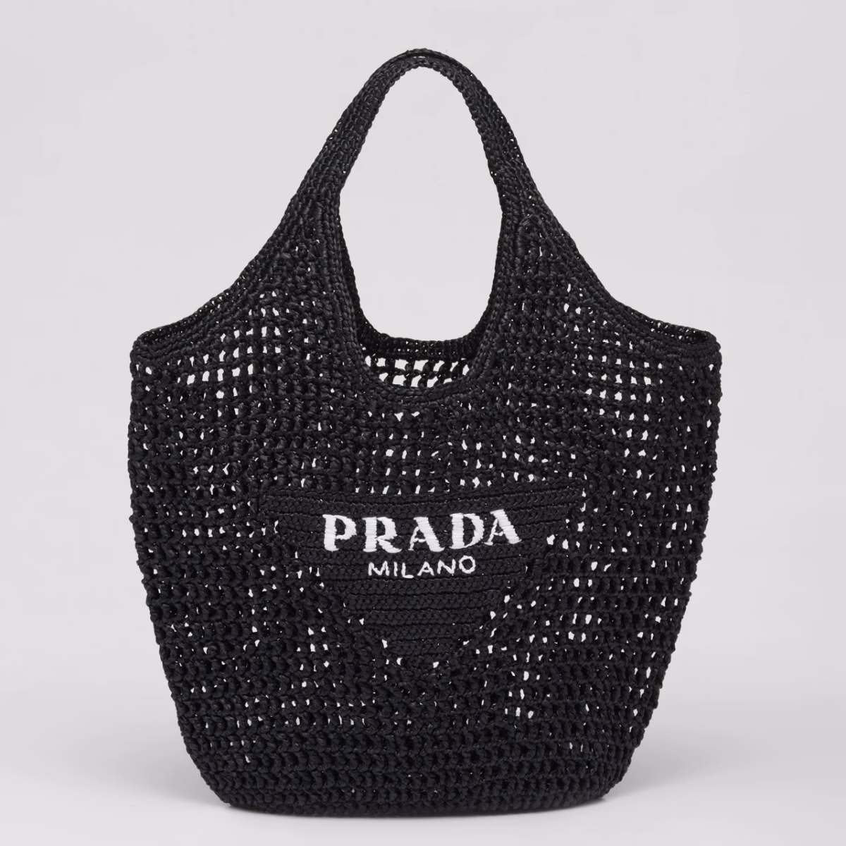 Prada Large Tote Bag In Black Woven Raffia - Image 1