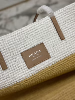 Prada Crochet Large Tote Bag in Beige/White Raffia-effect Yarn - Image 6