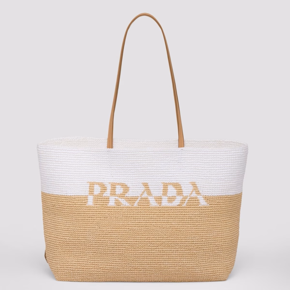 Prada Crochet Large Tote Bag in Beige/White Raffia-effect Yarn - Image 1