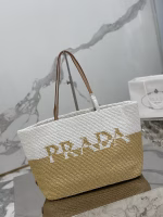 Prada Crochet Large Tote Bag in Beige/White Raffia-effect Yarn - Image 4