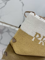 Prada Crochet Large Tote Bag in Beige/White Raffia-effect Yarn - Image 5