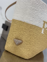 Prada Crochet Large Tote Bag in Beige/White Raffia-effect Yarn - Image 3