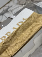 Prada Crochet Large Tote Bag in Beige/White Raffia-effect Yarn - Image 9