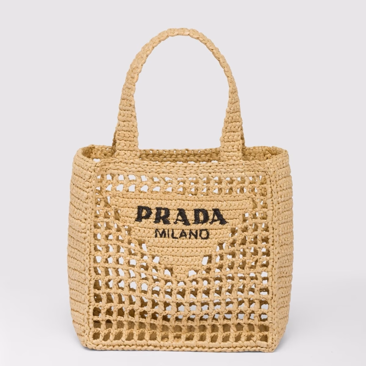 Prada Small Crochet Tote in Beige Raffia-effect Yarn - Image 1